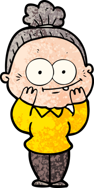 Bir insan tarafından çizilmiş mutlu yaşlı kadın çizgi filmi.