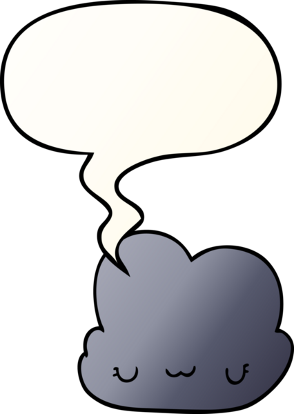 Tatlı çizgi film bulutu, konuşma baloncuğu, bir insan tarafından çizilmiş düzgün bir gradyan stil.