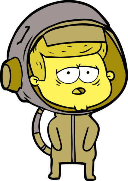 Bir insan tarafından çizilmiş yorgun astronot çizgi filmi.