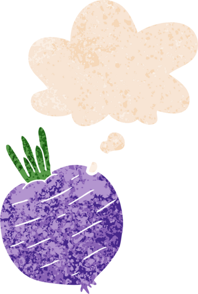 Düşünce baloncuğu ile çizgi film sebzesi grunge sıkıntılı retro doku bir insan tarafından çizilmiş