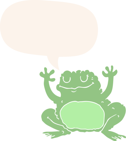 bir insan tarafından çizilmiş, konuşma baloncuklu bir kurbağa.