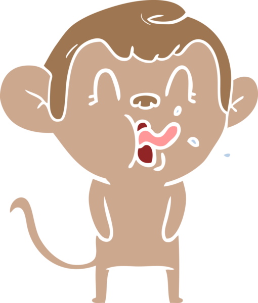 Bir insan tarafından çizilmiş düz renk çizgi film maymunu.