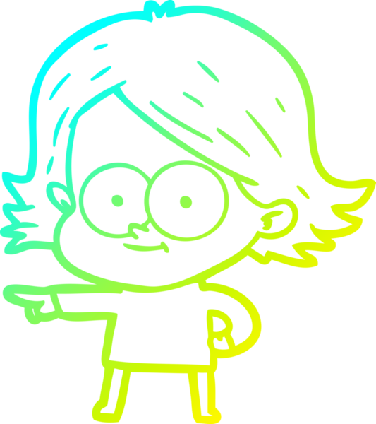 Bir insan tarafından çizilmiş mutlu çizgi film kızı çizimi.