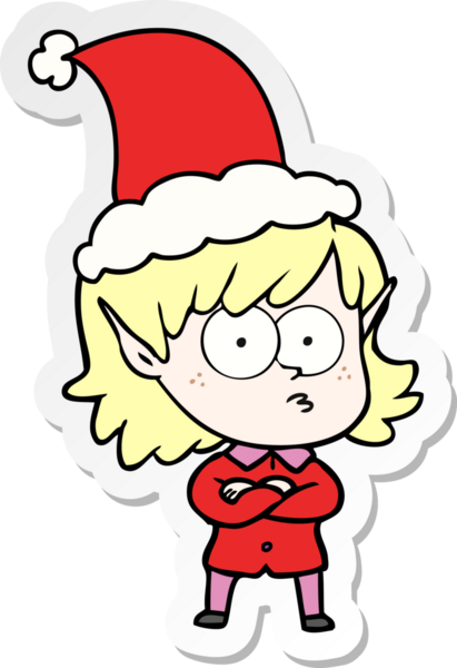 Bir insan tarafından çizilmiş Noel Baba şapkası giymiş bir elf kızının el yazısı.