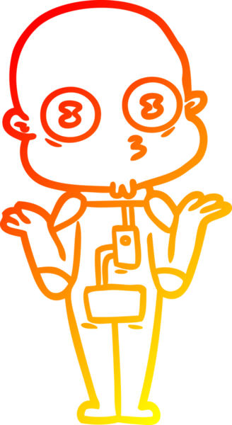 Bir insan tarafından çizilmiş kafası karışık, kel bir uzay adamının sıcak çizgi çizimi.