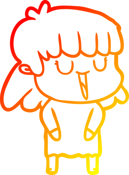 Bir insan tarafından çizilmiş gülen çizgi film kadını çizimi.