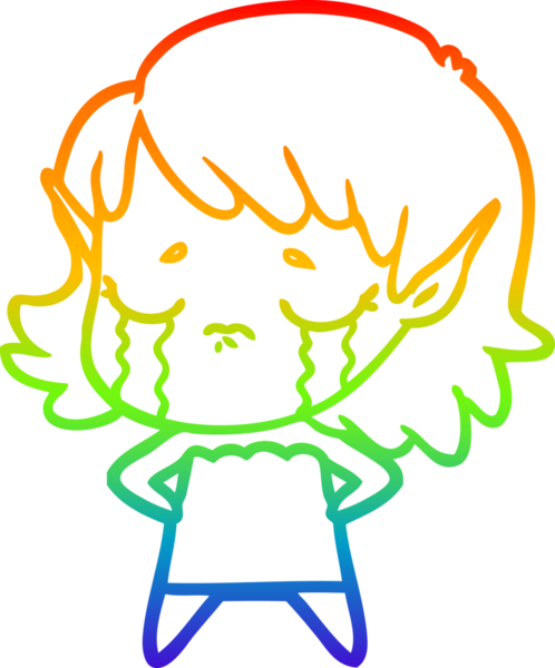 Gökkuşağı gradyan çizgisi bir insan tarafından çizilmiş ağlayan bir elf kızı çizimi