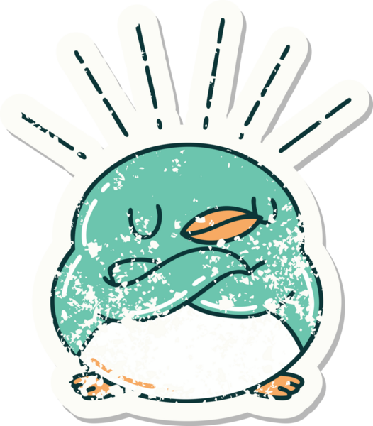 Bir insan tarafından çizilmiş katlanmış kanatları olan eski bir dövme stili Robin çıkartması.