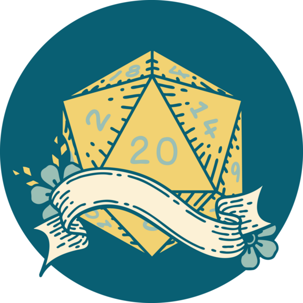 Retro Dövme Biçimi Doğal 20 D20 zar bir insan tarafından çizildi