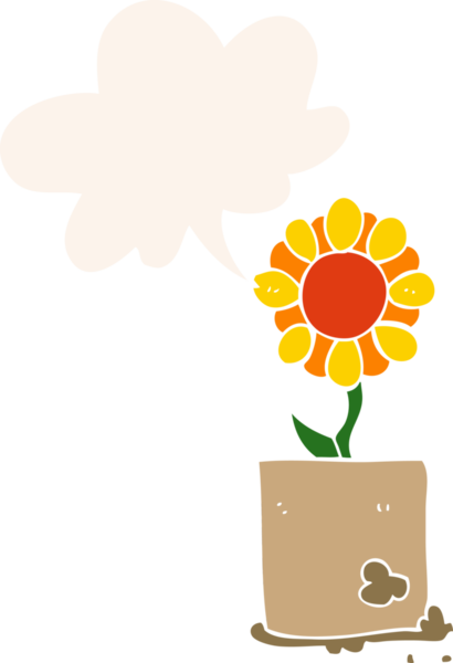 bir insan tarafından çizilmiş, konuşma baloncuklu karikatür çiçeği