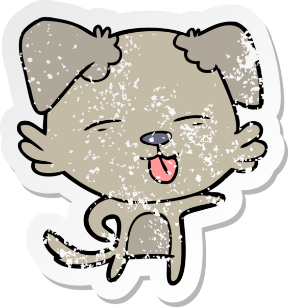 Bir insan tarafından çizilmiş bir köpeğin dertli çıkartması.