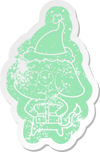 Bir insan tarafından çizilmiş Noel Baba şapkası giymiş belirsiz bir filin garip karikatür çıkartması.