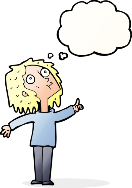 Bir insan tarafından çizilmiş düşünce baloncuğu olan meraklı bir kadın.