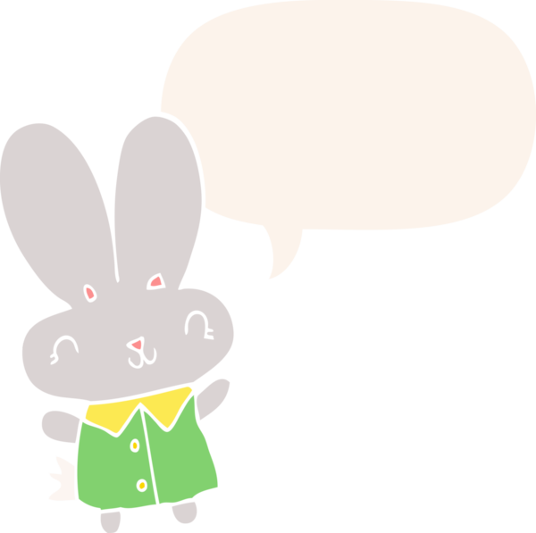 Sevimli çizgi film küçük tavşan konuşma baloncuğu ile retro tarzı bir insan tarafından çizilmiş