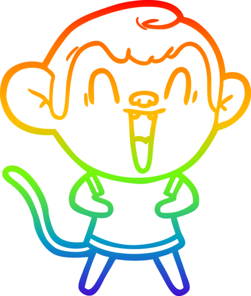 Gökkuşağı gradyan çizgi çizimi bir insan tarafından çizilmiş gülen maymun