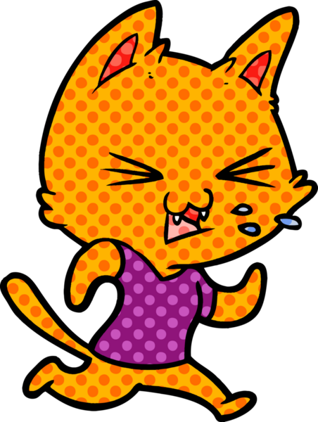 Çizgi film koşan kedi tıslayan bir insan tarafından çizilmiş.