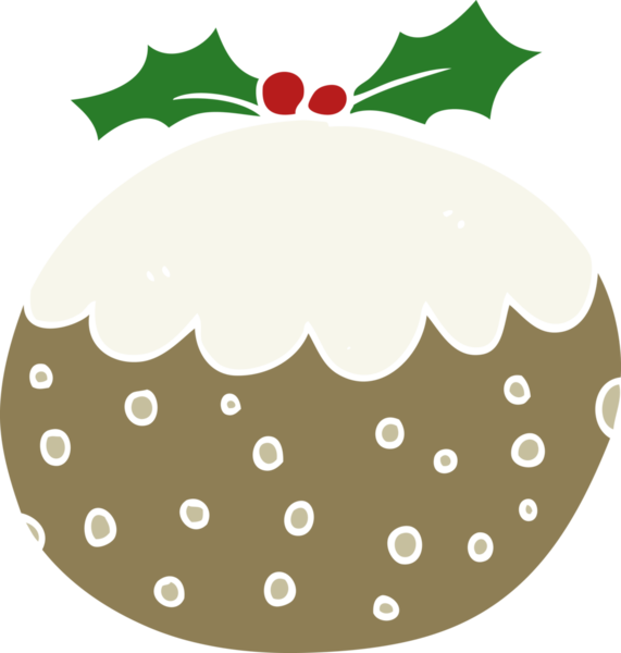 Bir insan tarafından çizilmiş yassı renkli Noel pudingi.