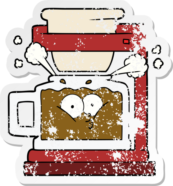 Bir insan tarafından çizilmiş kızgın sıcak kahve demliğinin sıkıntılı çıkartması.