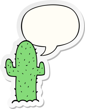 Bir insan tarafından çizilmiş konuşma balonu çıkartmalı çizgi film kaktüsü.