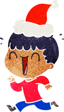 Gülen el, bir insan tarafından çizilmiş Noel Baba şapkası giyen bir adamın retro karikatürünü çizdi.