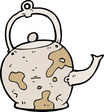 Bir insan tarafından çizilmiş eski bir çay demliği.