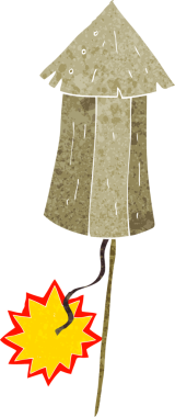 Bir insan tarafından çizilmiş eski ahşap havai fişek çizgi filmi.