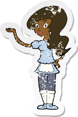 Bir insan tarafından çizilmiş bir çizgi film garsonunun gerilimli çıkartması.