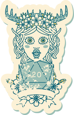 Retro Dövme Tarzı Elf Karakteri Bir insan tarafından çizilmiş doğal 20 zar ile