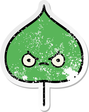 Sevimli bir çizgi film karakterinin sıkıntılı çıkartması. Bir insan tarafından çizilmiş ifade yaprağı.