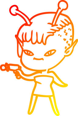 Bir insan tarafından çizilmiş sevimli bir uzaylı kız çizgi çizimi.