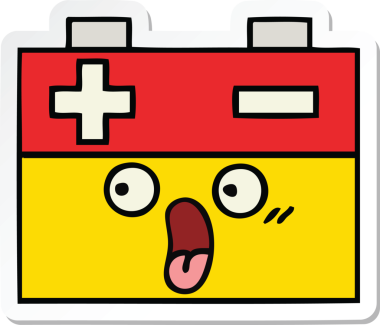 Bir insan tarafından çizilmiş şirin bir araba aküsünün çıkartması.