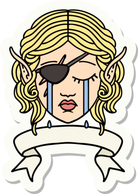 Ağlayan bir elf karakterinin çıkartması. Bir insan tarafından çizilmiş pankartıyla.