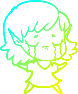 Bir insan tarafından çizilmiş, ağlayan bir elf kızı çizimi.