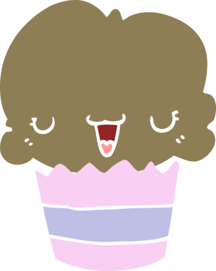 Yüzü bir insan tarafından çizilmiş düz renkli çizgi film keki.