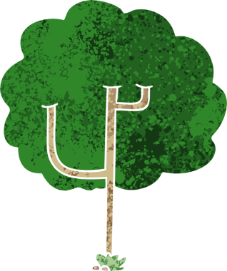 Bir insan tarafından çizilmiş retro illüstrasyon tarzı tuhaf çizgi film ağacı