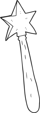 Bir insan tarafından çizilmiş siyah beyaz çizgi film sihirli değneği.