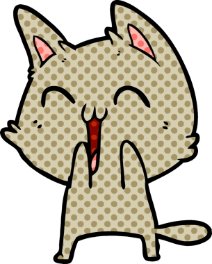 Bir insan tarafından çizilmiş mutlu çizgi film kedisi.