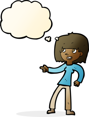 Bir insan tarafından çizilmiş düşünce kabarcığını gösteren çizgi film kızı.