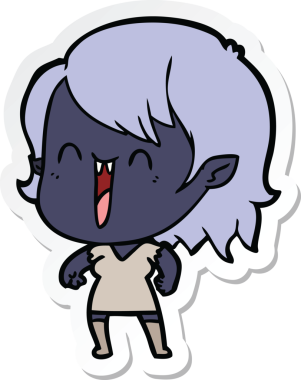 Bir insan tarafından çizilmiş şirin, mutlu bir vampir kızın çıkartması.