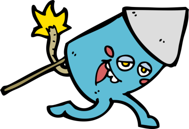 Bir insan tarafından çizilmiş komik bir havai fişek karakteri.