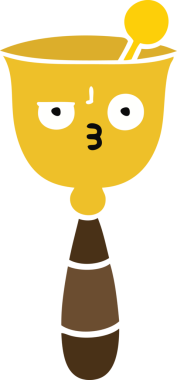 Bir insan tarafından çizilmiş okul çanının düz renkli retro karikatürü