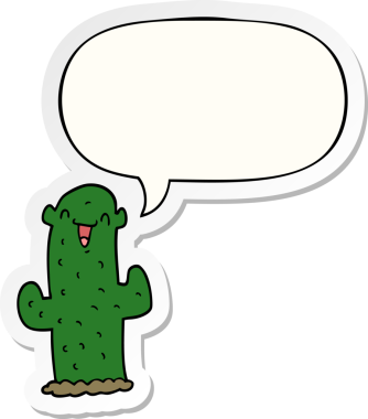 Bir insan tarafından çizilmiş konuşma balonu çıkartmalı çizgi film kaktüsü.