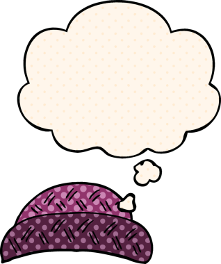 Düşünce baloncuklu çizgi film şapkası bir insan tarafından çizilmiş.