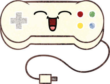 Bir insan tarafından çizilmiş bir oyun denetleyicisinin retro illüstrasyon tarzı karikatürü