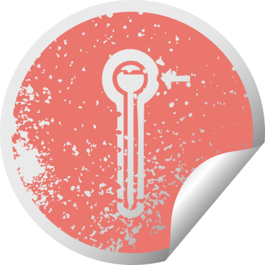 Bir insan tarafından çizilmiş sıcak termometrenin sıkıntılı dairesel soyma etiketi.