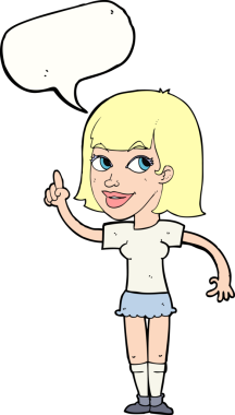 Bir insan tarafından çizilmiş konuşma baloncuğu fikri olan güzel bir kız.