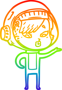 Gökkuşağı gradyan çizgi çizimi bir insan tarafından çizilmiş astronot bir kadın.