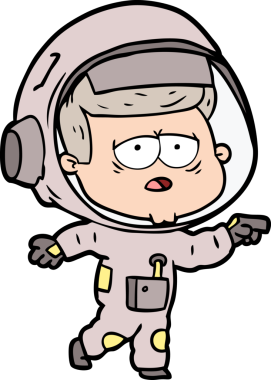 Bir insan tarafından çizilmiş yorgun astronot çizgi filmi.