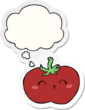 Düşünce baloncuklu çizgi film domatesi insan tarafından çizilmiş bir çıkartma.