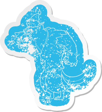 Kızgın kurt adam çizgi filmi, bir insan tarafından çizilmiş Noel Baba şapkasının çıkartması.